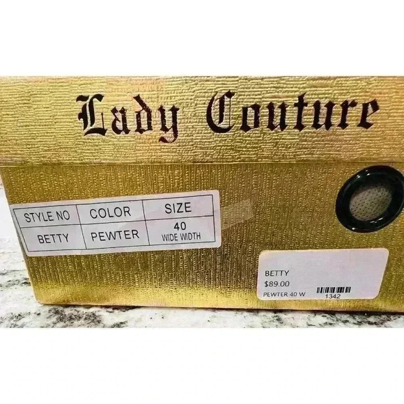 Lady Couture Betty 1 3/4" Heel Dressy Kitten Sandal Silver Pewter 9.5 (40)Wide - Picture 8 of 8